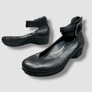 Dansko Lois Black Nappa Leather Studded Mary Jane Wedge Size 38 Comfort Shoes